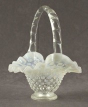 Vintage Art Glass FENTON Hobnail French Opalescent Miniature Crimped Edge Basket - £20.87 GBP