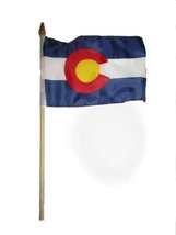 AES Wholesale Lot of 3 6x9 6&#39;&#39;x9&#39;&#39; State of Colorado Stick Flag Wood Staff Best  - £5.40 GBP