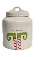 Rae Dunn MERRY CHRISTMAS ELF White Ceramic LL Canister With Black Letters - £40.05 GBP
