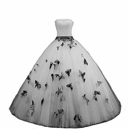 Ball Gown Butterfly Gothic Pearls Long Prom Wedding Dresses 16 Ivory and Black