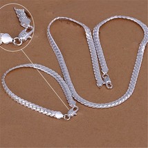 925 silver color Christmas gifts European style retro 6MM flat chain necklace br - £18.86 GBP