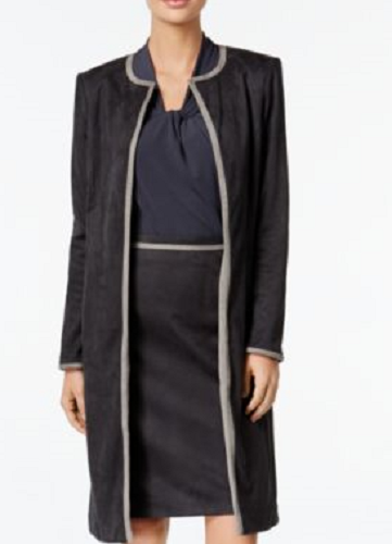 NWT womens calvin klein faux-suede duster jacket charcoal size 8 - $42.99