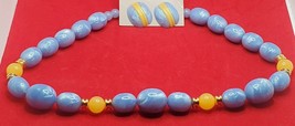 VTG 20&quot; LIGHT BLUE &amp; YELLOW Graduated Beaded Necklace &amp; Pierced Earrings... - £14.05 GBP