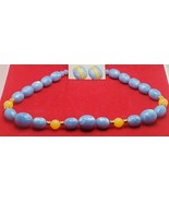 VTG 20&quot; LIGHT BLUE &amp; YELLOW Graduated Beaded Necklace &amp; Pierced Earrings... - £14.37 GBP