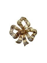 Vintage Large Monet Gold Tone Bow Brooch Pin Signed Open Work 3&quot; Bold - $24.75
