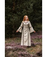 Natural Medieval Dress with Trim & Side Lacing – LARP & Ren Fair Gown (S–XXL) - $99.99