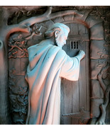 1961 Behold Chalkware Jesus At Door Pink Blue Plaque Victor Anderson Art... - $178.37 CAD