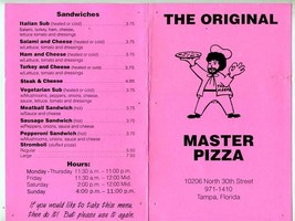 The Original Master Pizza Menu North 30th Street Tampa Florida 1990&#39;s - £11.68 GBP