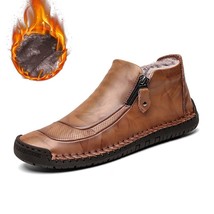 Men s snow boots 2020 winter split leather ankle boots handmade brand warm men s winter thumb200