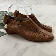 Pikolinos Womens Sling Back Heels Size 39 Brown Leather Perforated Floral - £33.35 GBP