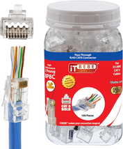 ITBEBE 100 Pieces Gold Plated RJ45 Cat6 Cat6A Pass through Connector for... - $46.52
