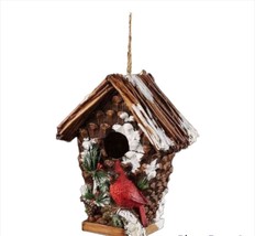 Cardinal Bird House Hanging 9.8" High Poly Stone Snowy Winter Jute Rope Durable