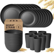 32-Piece Kitchen Wheat Dinnerware Set, Service for  Bowls Unbreakable Plastic - £48.41 GBP