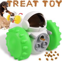 NEW Interactive Robot Pet Dog Treat Food Dispenser w/ wheels green &amp; white - $12.95