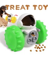 NEW Interactive Robot Pet Dog Treat Food Dispenser w/ wheels green &amp; white - £10.33 GBP