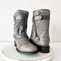 Lane Boots Women’s Gray Leather Canvas Mid-Calf Western Moto Style Zip S... - $138.60
