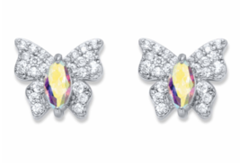 MARQUISE AURORA BOREALIS CZ BUTTERFLY STUD EARRINGS PLATINUM STERLING SI... - $99.99
