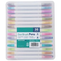 Wexford 30 Count Duo Brush Pen Set - Assorted Colors, 2 Marker Tip Styles + Case - £16.06 GBP