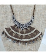 Vintage BOHO Handmade Crochet Necklace w/ Rope Chain Brown Silver Tone 2... - $17.77