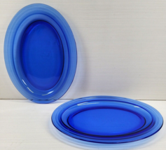 (2) Hazel Atlas Moderntone Cobalt Blue 11&quot; Oval Platters Set Depression Dish Lot - £55.63 GBP