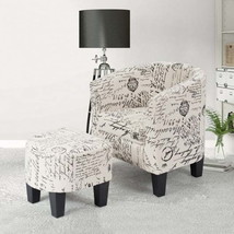 Barrel Accent Linen Fabric Upholstered Chair Tub Chair-Beige - £238.77 GBP