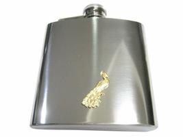 Kiola Designs Gold Toned Sitting Peacock Bird 6 Oz. Stainless Steel Flask - £39.86 GBP