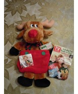 NEW Plush Reindeer Xmas Stocking18” Fill Pants 2 Sides w Kahtie Lee TV G... - $38.49