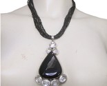 VTG Chunky 925 Sterling Silver Necklace Natural Black Druzy Onyx Stone C... - $69.29