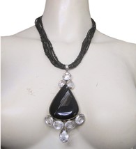 VTG Chunky 925 Sterling Silver Necklace Natural Black Druzy Onyx Stone Crystal - £54.50 GBP