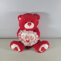 Valentine Plush Bear Red With Heart Size 11&quot; Tall While Sitting - £8.79 GBP
