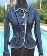 Cache Denim Rhinestone Buttons Jacket Top New 0/2 XS Lace Trim $168 NWT ... - £53.25 GBP