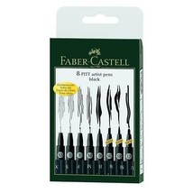 Pack of 8 Faber Castell Artist Pens Set BLACK INK Assorted Nib Sizes Art Craft - £37.86 GBP