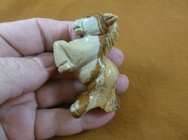 (Y-HOR-RE-711) tan HORSE rearing GEMSTONE carving figurine stallion hors... - $17.53