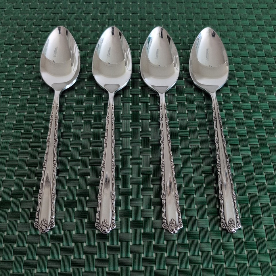 Oneida CHERIE Teaspoons Set Lot of 4 Stainless Deluxe Floral Glossy USA - $11.99