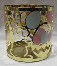 Yankee Candle Large Jar Holder J/H BASKET, BUNNIES and EGGS pastels on gold - $30.81