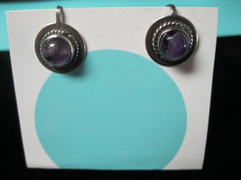 Genuine Dark Purple Cabochon AMETHYST Screw Back EARRINGS in Silver - Vi... - £28.13 GBP