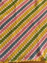 Vintage Hand Made Crocheted Bright Colors Multi Color Throw Blanket  32”x 32” - £10.25 GBP
