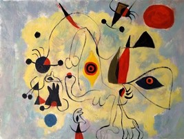 Hand Painted Oil On Canvas After Famous 1946 Joan Miró Work Rare Art #Unique Gift - £150.12 GBP