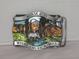 Enamel Inlay “Alaska Is What American Was” W/Elk &amp; Eagle Belt Buckle;By ... - £19.50 GBP