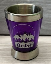 Boise Idaho Shot Glass Vintage Stainless Steel Mountains Forest Purple - £11.97 GBP