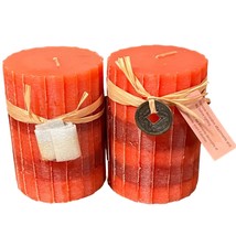 Citrus Saffron 3&quot;x4&quot; Pillar Candle Pier 1 Imports Set of 2 New Discontin... - £34.13 GBP