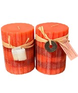 Citrus Saffron 3&quot;x4&quot; Pillar Candle Pier 1 Imports Set of 2 New Discontin... - £34.53 GBP