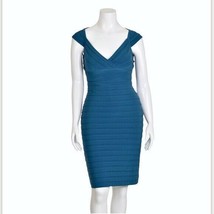 Adrianna Papell Teal Layered Tiered Cap Sleeve V Neck Sheath Dress Cocktail 6P - £11.39 GBP