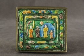 Antique Estate Brass Chinese Enamel Cloisonne Folk Tale Asian Trinket Box - £41.16 GBP