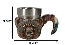 Native Indian Tribal Chief Warrior With Eagle Roach Feather Handle Mug Cup - $27.99