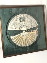 Vintage Wooden Case Shadow Box Frame With Antique Lace Hand Fan Display-... - £494.01 GBP