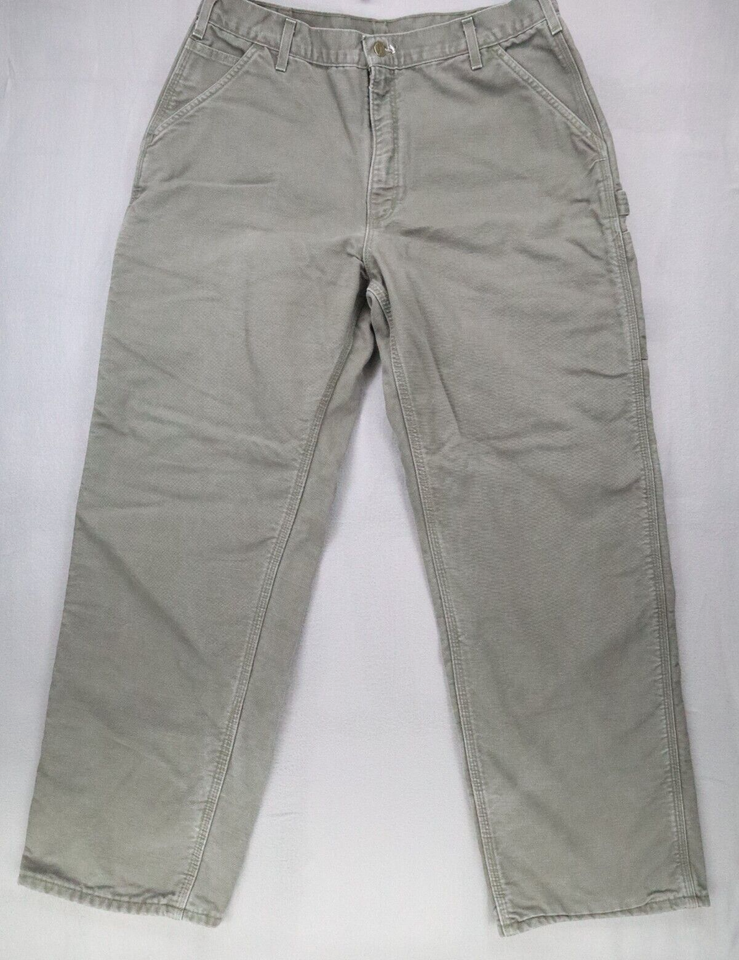 Carhartt Men 38x32 B111 MOS Flannel Lined Work Pants Dungaree Canvas Oli... - $38.02