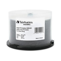 Verbatim Corporation 94917 50PK Dvd+R 16X 4.7GB 16X White Inkjet Hub Printable S - £47.39 GBP