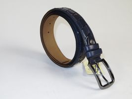 Men Genuine Leather Belt PIERO ROSSI Turkey Soft Full Grain Stitched #137 Navy image 3