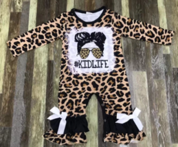 NEW Boutique #KIDLIFE Kid Life Baby Girls Leopard Ruffle Romper Jumpsuit  - £8.82 GBP
